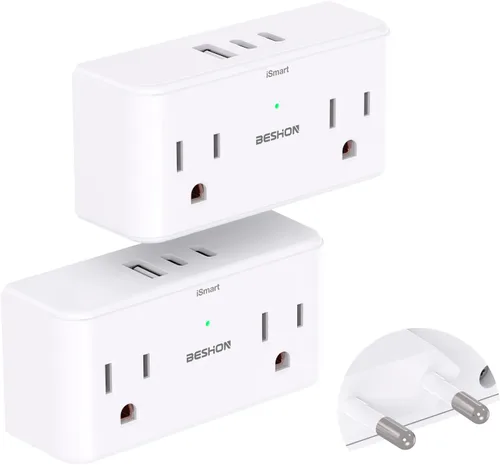 【Paquete de 2】 Adaptador de enchufe de viaje europeo 7 en 1, esenciales de viaje, adaptador de viaje internacional con 4 tomas, 3 puertos USB (2 USB