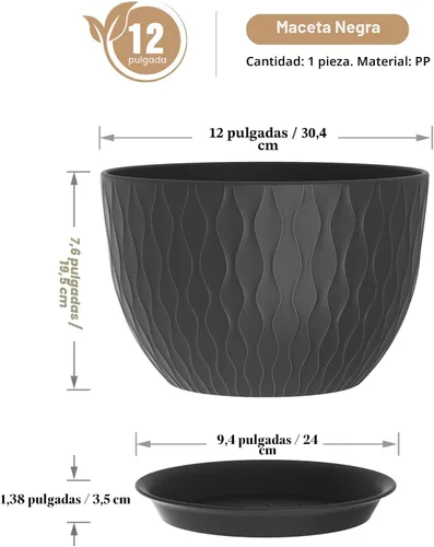 Miniatura 2 de WSMKSZ Macetas Grandes de 12 Pulgadas para Plantas de Interior o Exterior, Macetas de Flores con Amplias Ondas de Agua, con Agujeros de Drenaje
