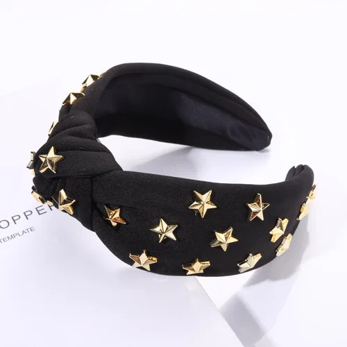 Miniatura 2 de ARATLENCH Diadema anudada con estrellas doradas y tachonadas con nudo en la parte superior ancha, diadema para Navidad, Año Nuevo, vacaciones