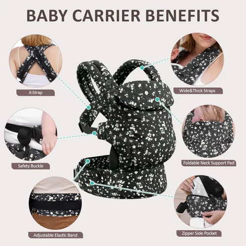 Miniatura 5 de FRUITEAM Portabebés, portabebés para niños pequeños con tamaño de asiento ajustable, cómodo y ergonómico portabebés recién nacido (7-25 libras)