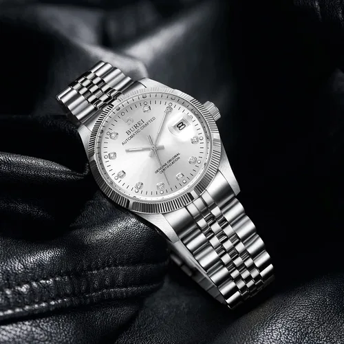 Miniatura 2 de BUREI Reloj automático para hombre, con fecha, pulsera de acero inoxidable, pulsera ajustable para hombre