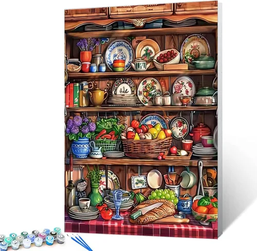 Miniatura 23 de Pintura de especias y hierbas, kit de pintura de cilantro y salvia por números, 16 x 20 pulgadas, lienzo de cocina para bricolaje, aceite vegetal