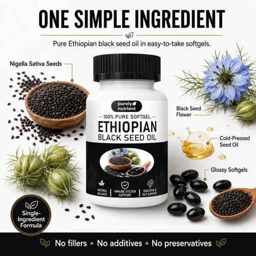 Miniatura 8 de Aceite de semilla negra etíope puramente nutritiva, cápsulas de aceite de semilla negra puramente etíope con 4.64% de timoquinona, aceite de semilla