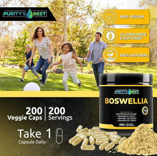 Miniatura 4 de Purity's Best BOSWELLIA SERRATA 4X + 10x + 20x Extracto, apoyo inmunológico y alivio muscular, 200 cápsulas vegetales, 100% vegano