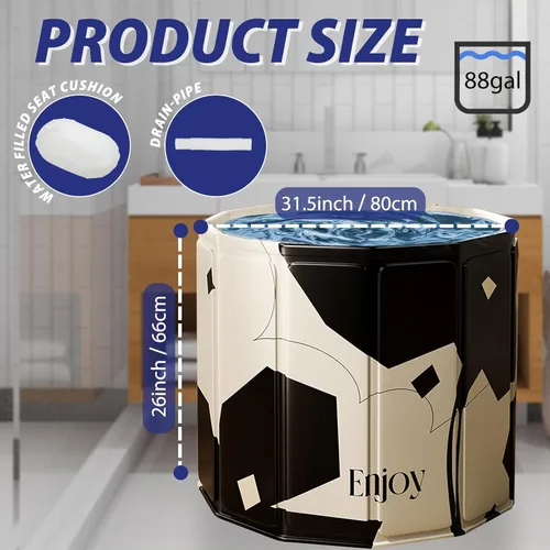 Miniatura 2 de Bañera portátil para adultos, fácil de montar plegable (31.5 pulgadas de largo x 26 pulgadas), adecuada para viajes, camping y actividades al aire