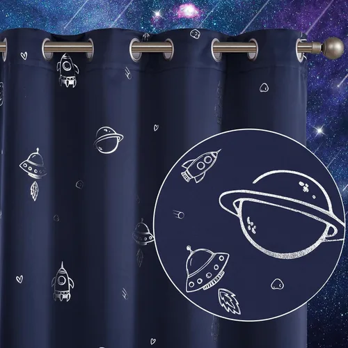 Vangao - Cortinas opacas azul marino para dormitorio de niños, tema espacial, para niños, guardería, habitación de niñas, 63 pulgadas de largo,