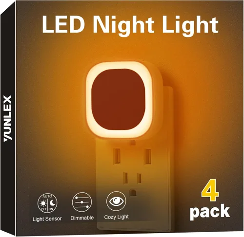 Miniatura 11 de YUNLEX - Pack de 4 luces nocturnas de luz blanca cálida, cuidado suave para los ojos con brillo suave regulable y reflexión indirecta, sensor