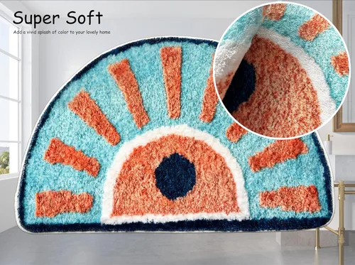 Miniatura 4 de Tapete de baño lavable para baño, 31 x 20 pulgadas, medio círculo, antideslizante, pequeño, absorbente, de secado rápido, alfombra de felpa
