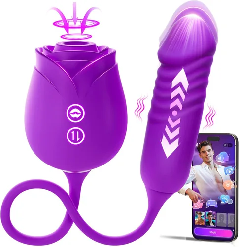 Miniatura 11 de Consolador vibrador juguetes sexuales para mujeres, juguete sexual MOOLIGIRL Rose con vibradores de punto G de empuje y 10 modos de succión