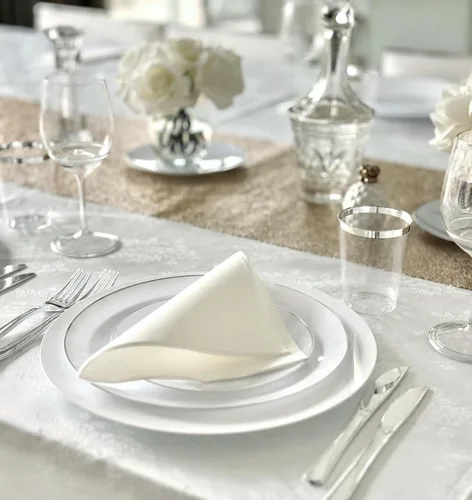 Miniatura 5 de OCCASIONS 50, 150, 200 piezas lisas (para 25 invitados) 10.5 pulgadas, 7.5 pulgadas + cubiertos Hotel Plain White