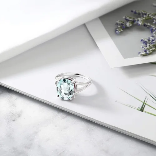Miniatura 100 de Gem Stone King Anillo solitario con piedra preciosa de 3.00-7.00 quilates Plata de ley 925 Ovalado de 0.47 x 0.49 pulgadas Anillo