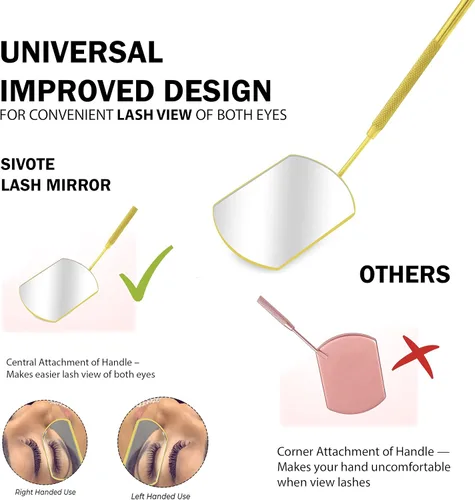 Miniatura 2 de SIVOTE Herramienta de pestañas para extensiones de pestañas, espejo de belleza de acero inoxidable con diseño rosa mejorado, accesorio de pestañas