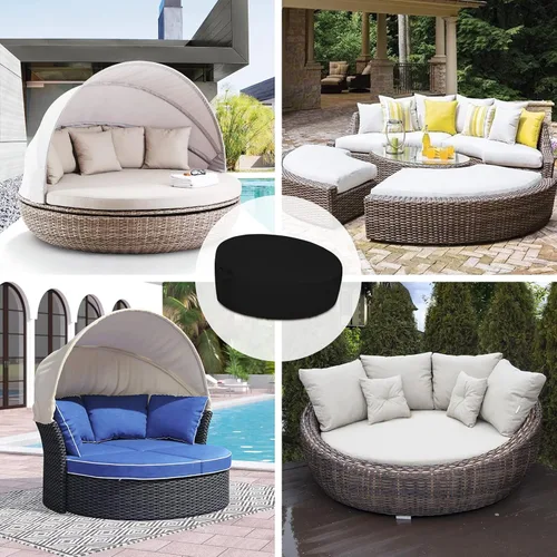 Miniatura 7 de Easy-Going Funda para día de patio resistente de 600D para exteriores, redonda de 75 pulgadas, con resistencia a rayos UV, funda para sofá de patio