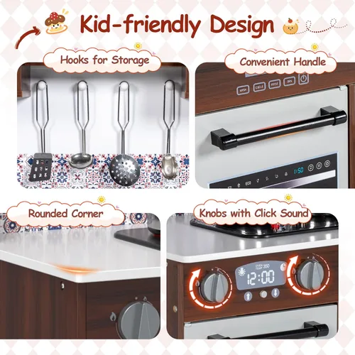 Miniatura 4 de BRINJOY Juego de cocina de madera para niños de 2 piezas, juego de cocina de madera para niños pequeños, cocina de simulación modular con estufa