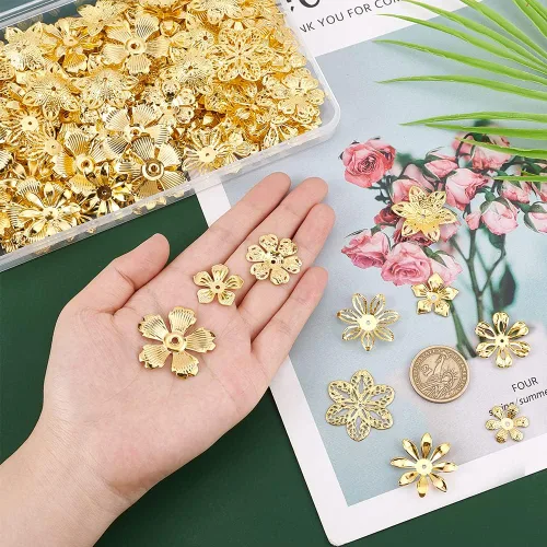 Miniatura 3 de PandaHall - 200 tapas de cuentas de flores, 10 estilos de cuentas espaciadoras de filigrana, tapas de cuentas de metal para aretes de bricolaje