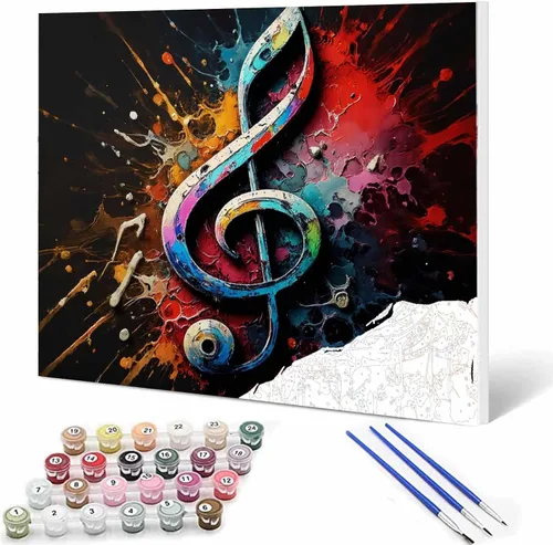 Miniatura 18 de Pintura por números, micrófono colorido, kit de pintura al óleo de lienzo para niños y adultos, pintura de dibujo de 16 x 20 pulgadas, pigmento