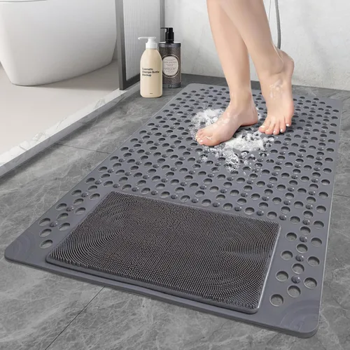 Alfombrilla de ducha antideslizante: 35.4 x 23.6 pulgadas, alfombrillas de ducha grandes de PVC para ducha interior - Limpiador de pies de ducha de