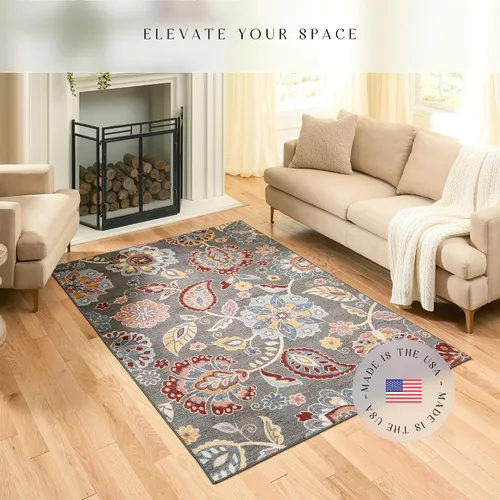 Miniatura 3 de Maples Rugs Gardena - Alfombras de área floral, fabricadas en Estados Unidos, lavable, antideslizante, alfombra de interior para entrada, vestíbulo