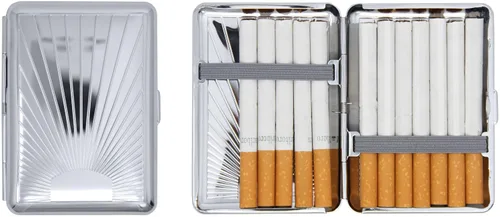 Miniatura 14 de Juego de 2 cajas de cigarrillos compactas chapadas en metal tamaño King con bandas elásticas (pergamino victoriano dorado)