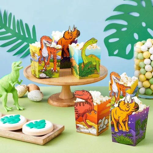 Miniatura 2 de BLUE PANDA Cajas de palomitas de maíz de dinosaurio, paquete de 60, multicolor, 4 diseños, cajas de palomitas de maíz a granel para suministros