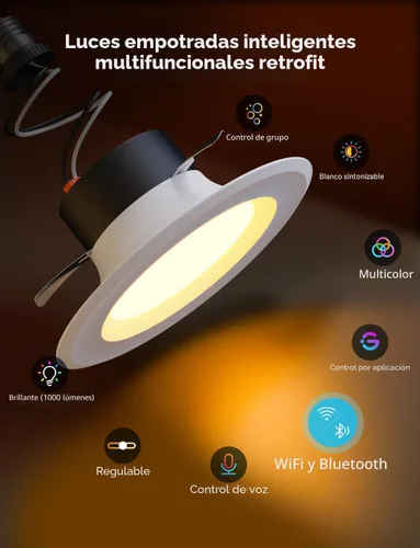 Miniatura 6 de Govee Iluminación Empotrada Inteligente Retrofit de 6 Pulgadas, Luces Empotradas Retrofit RGBWW de Conexión Directa Wi-Fi Bluetooth, 65 Modos