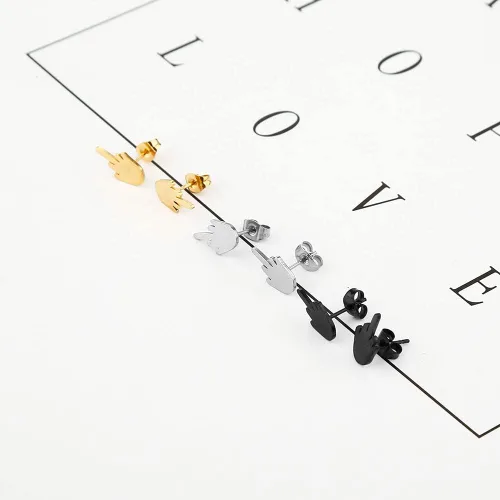 Miniatura 3 de Juego de 23 pares de aretes punk de acero inoxidable con estilo dedo medio, color dorado, plateado y negro, divertidos aretes de garabatos