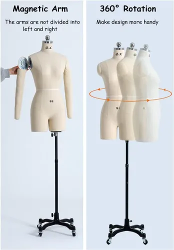 Miniatura 2 de Maniquí femenino para coser ropa, formas de vestir con brazos suaves, maniquí de modista totalmente anclable sobre ruedas, tamaño completo