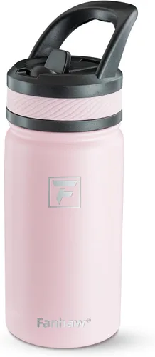Miniatura 13 de Fanhaw Botella de agua aislada para niños de 14 onzas con tapa de pajita – Acero inoxidable de doble pared al vacío, a prueba de fugas, botellas