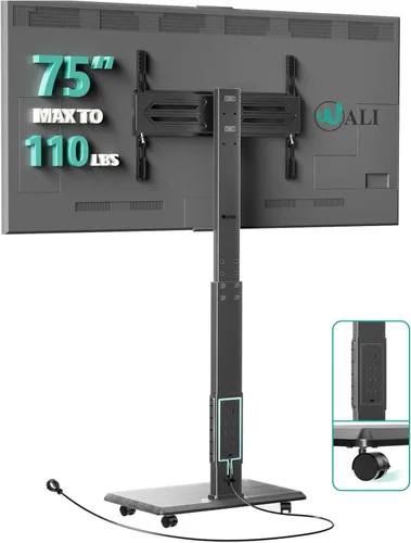 Miniatura 14 de WALI Soporte de TV rodante con manivela de mano, soporte de televisión alto móvil con ruedas para televisores de 30 a 70 pulgadas de hasta 110
