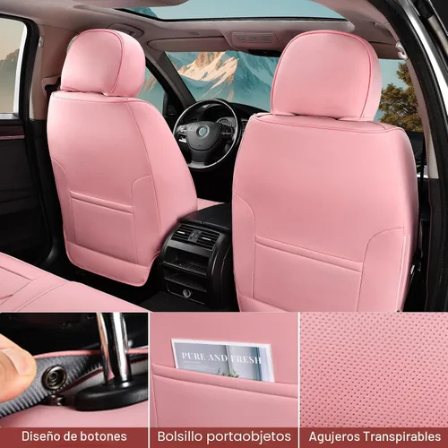 Miniatura 4 de TIEHESYT Fundas de asiento delantero de automóvil color rosa, par de fundas de cuero transpirable para asientos delanteros y reposacabezas, funda