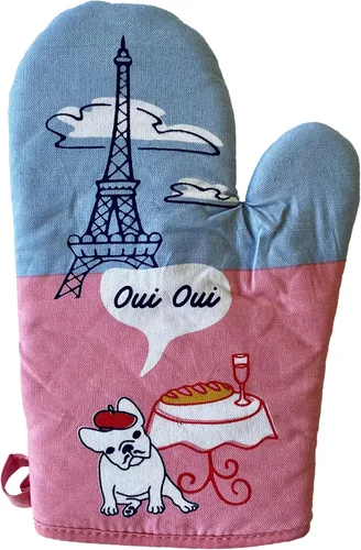 Oui Oui - Guante de horno de bulldog francés, divertido guante de cocina para cachorros, amantes de los animales, ropa de cocina divertida con