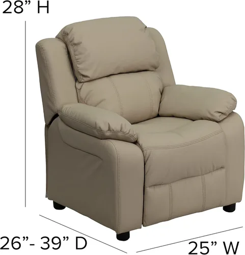 Miniatura 3 de EMMA + OLIVER Sillón reclinable infantil de vinilo beige acolchado de lujo con brazos de almacenamiento