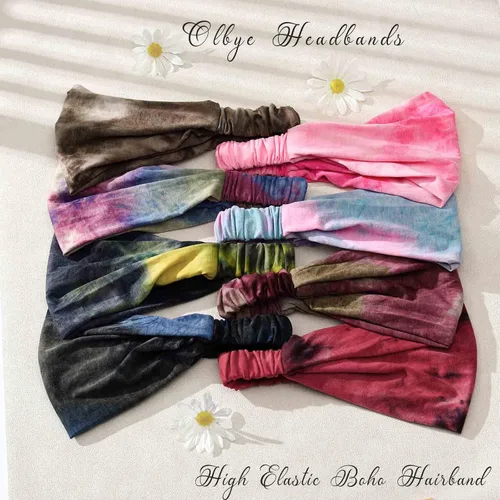 Miniatura 7 de Olbye Diademas anchas bohemias anudadas turbante elásticas antideslizantes florales diademas para entrenamiento para la cabeza, bandana bohemia