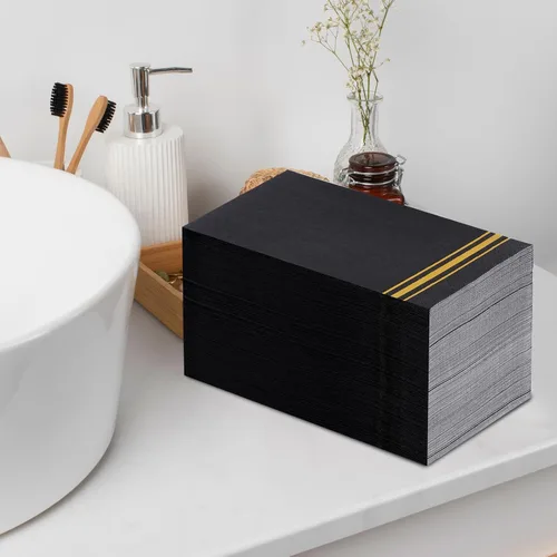 Miniatura 7 de 200 Servilletas de Papel con Ribete Dorado Negras Elegantes Servilletas de Cena, Servilletas de Invitados de 3 Capas con Papel Dorado Desechables