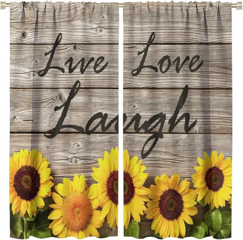 Miniatura 28 de Cortinas opacas con diseño de girasoles para ventana, puesta de sol sobre girasol, para dormitorio, sala de estar, cocina, decoración del hogar, 42