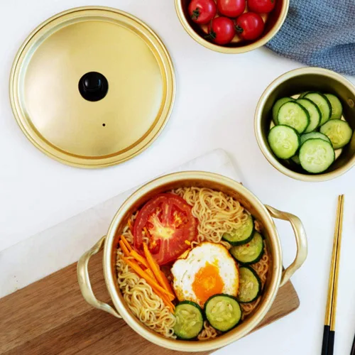 Miniatura 2 de Olla de fideos ramen de comida coreana, olla de fideos coreanos/olla de aluminio caliente Shin Ramyun de doble mango de aluminio amarillo coreano