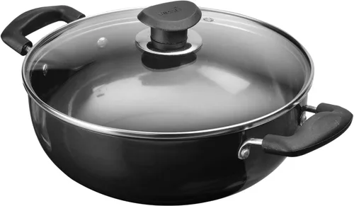 Miniatura 10 de Vinod Utensilios de cocina profesional Deep Kadhai – 2.1 litros (2.2 cuartos) – 20cm (7.9 in) – Tapa de vidrio incluida – Wok/olla anodizado duro