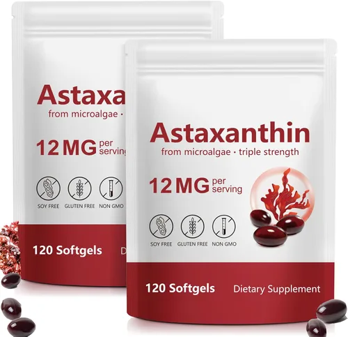 Miniatura 9 de Suplementos de astaxantina de 12 mg, suplemento antioxidante de astaxantina, 120 cápsulas blandas para suministro de 4 meses, microalgas naturales