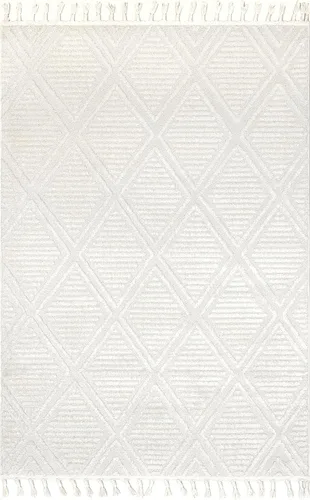 Miniatura 3 de Rugs USA Balboa Beige, 6 pies 7 pulgadas x 9 pies, azulejo texturizado, borla, suave y acogedor, alto tráfico, resistente a las manchas, fácil