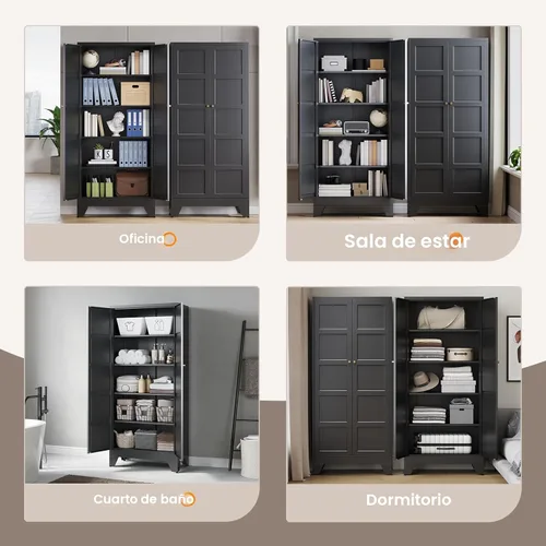 Miniatura 5 de Yizosh - Gabinete de almacenamiento de metal con 2 puertas y 4 estantes ajustables - Gabinete de almacenamiento de cocina de 71 pulgadas color Negro