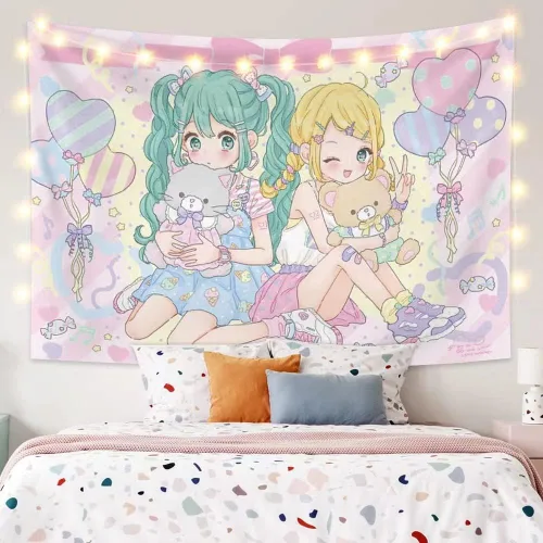 Miniatura 6 de SUFUZEGA Tapiz de Chica de Anime Japonés Kawaii Esteticismo Impresión 3D Arte de Anime para Colgar en la Pared, para Sala de Estar Dormitorio R01