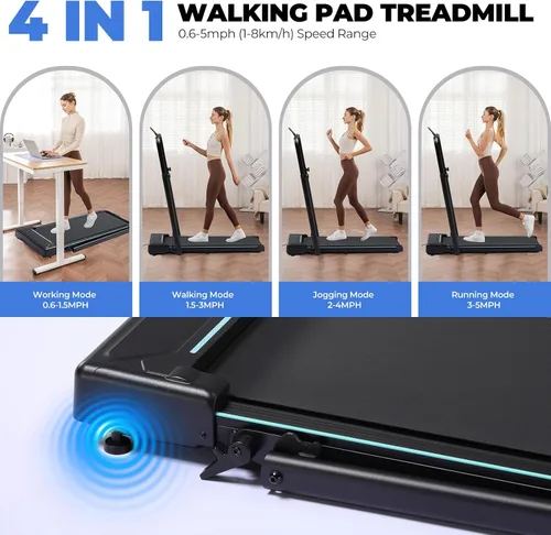 Miniatura 8 de GORISE Walking Pad Treadmill with Adjustable Height Handle Bar, 3HP Quiet Foldable Under Desk Treadmill, Portable Treadmills for Home 350LBS with