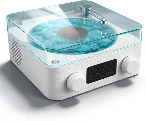 Miniatura 10 de Zunate Waves - Altavoz Bluetooth, tocadiscos vintage con luz ambiental, auxiliar portátil inalámbrico retro para dormir, luz LED recargable