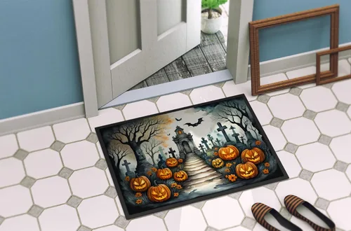 Miniatura 4 de Caroline's Treasures DAC2223MAT - Felpudo espeluznante de Halloween con gato negro de 18 x 27 pulgadas, tapete para puerta delantera
