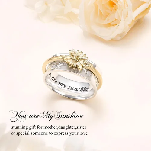 Miniatura 11 de Anillo giratorio para aliviar la ansiedad con margaritas You Are My Sunshine Flower Fidget Ring de plata esterlina TDAH para aliviar el estrés