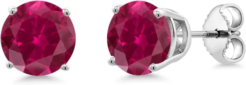 Miniatura 62 de Gem Stone King Aretes de plata de ley 925 con piedra natal redonda de 0.276 in para mujer