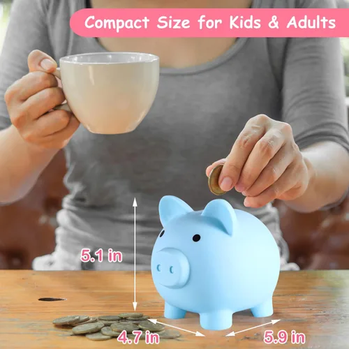 Miniatura 5 de PJDRLLC Alcancía, Banco de Dinero de Plástico Irrompible, Alcancía para Niñas y Niños, Alcancías de Tamaño Mediano, Regalos Prácticos para Azul