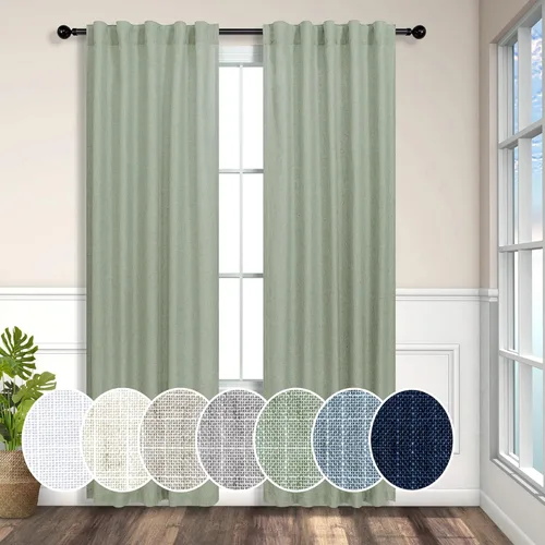 Miniatura 65 de Cortinas de lino azul de 84 pulgadas de largo para sala de estar; juego de 2 paneles con lengüeta trasera; cortinas con dobladillo para barra; Azul