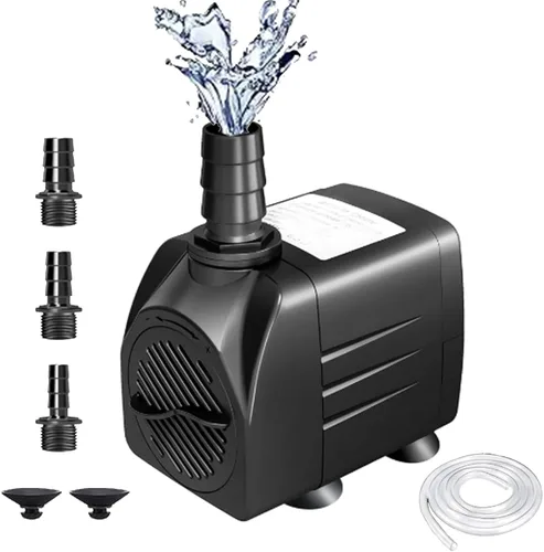 Bomba de agua sumergible de 400 GPH (1500 L/H 25 W), bomba de fuente de agua ultra silenciosa con elevación de 6.5 pies de alto, flujo ajustable 3