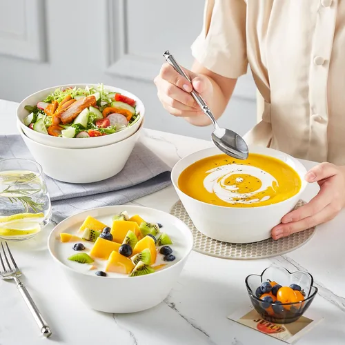 Miniatura 7 de MALACASA Juego de 4 cuencos de sopa de 35 onzas, cuencos de porcelana blanca, cuencos profundos para cocina, cuencos grandes de cerámica para sopa